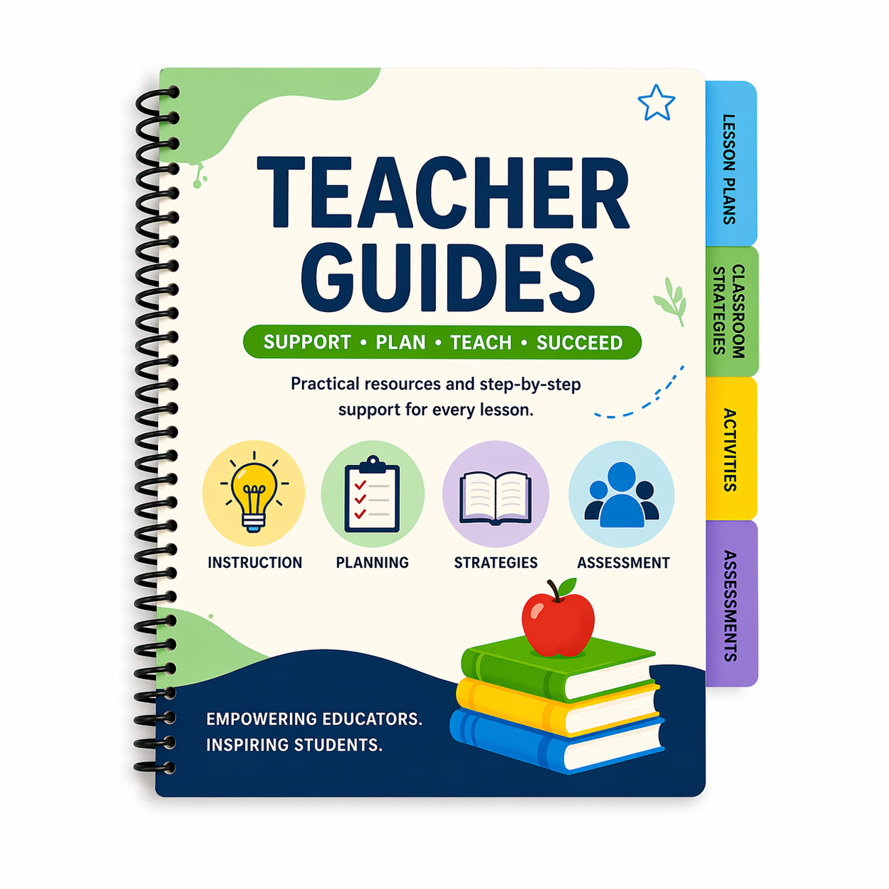 teacher guide with colorful icons and tabs